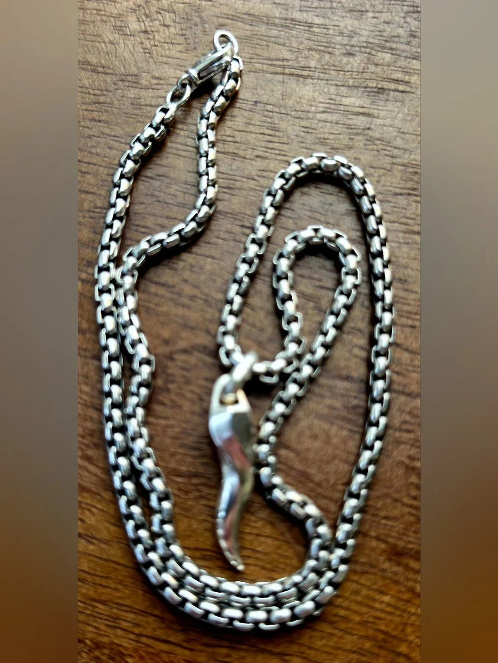 David Yurman Men’s Sterling Silver Box Chain Necklace with Yurman Amulet NIB